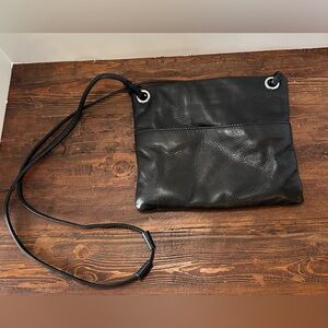 Margot Black Pebbled‎ Leather Small Zip Crossbody Shoulder Bag.
